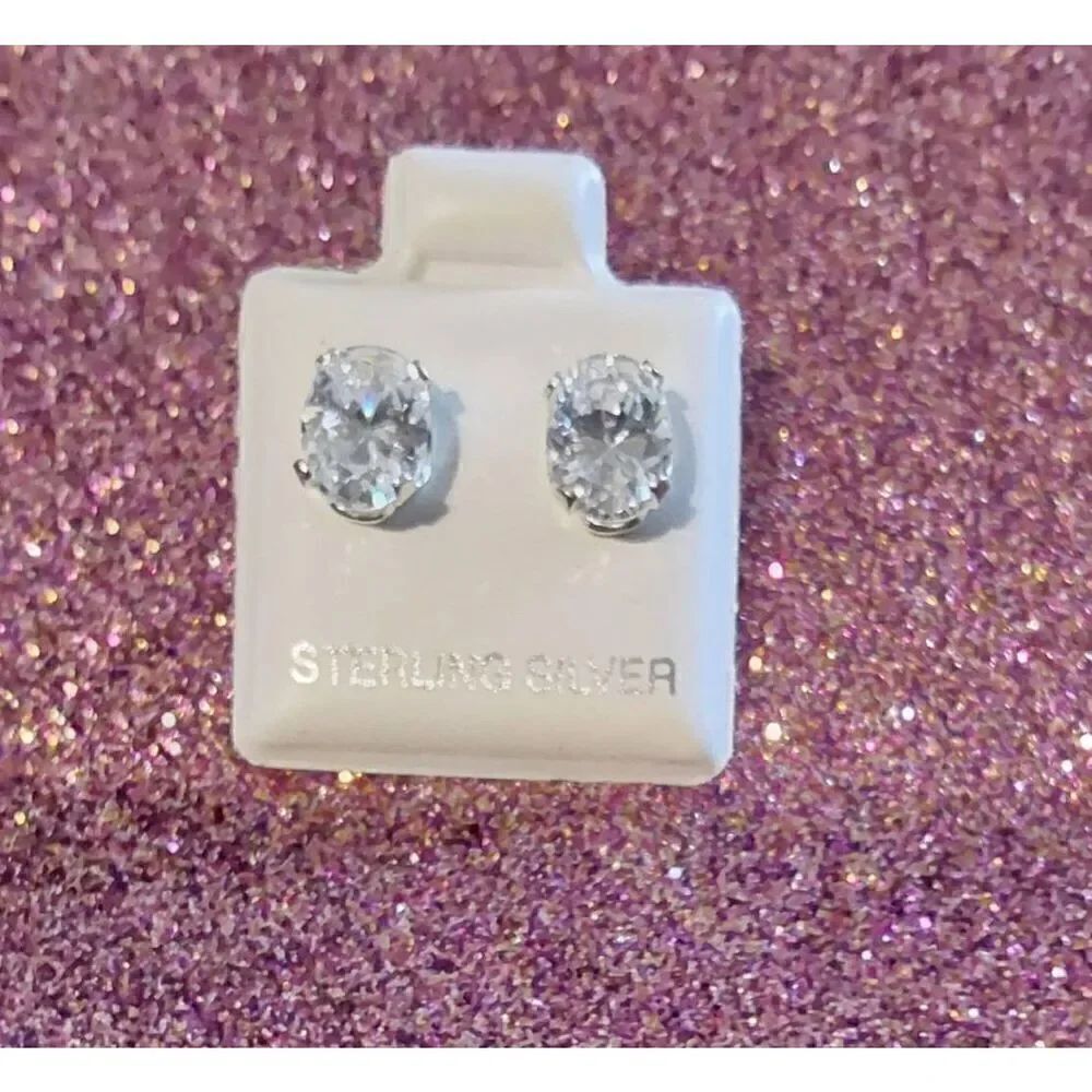 New Sterling Silver 2 Ct. Oval Cut Sim Diamond Stud Earrings~.925
